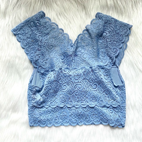 NWT Free People Scallop Edge Lace Crop Bralette Blue Periwinkle Size Small - Picture 6 of 14